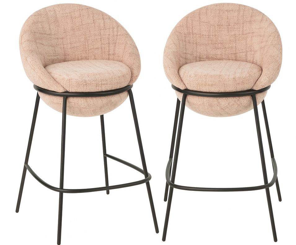 Lot de 2 tabourets de bar en tissu et structure métal noir BOBBY – Hauteur d