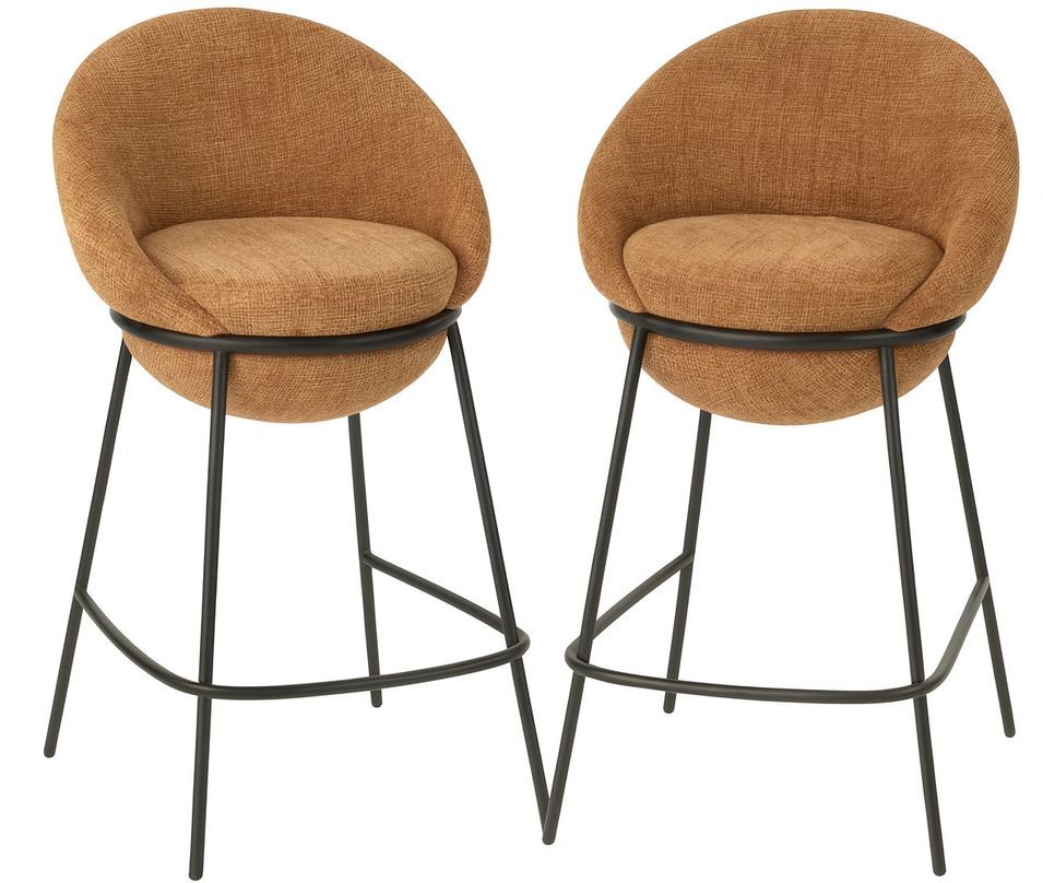 Lot de 2 tabourets de bar en tissu et structure métal noir BOBBY – Hauteur d