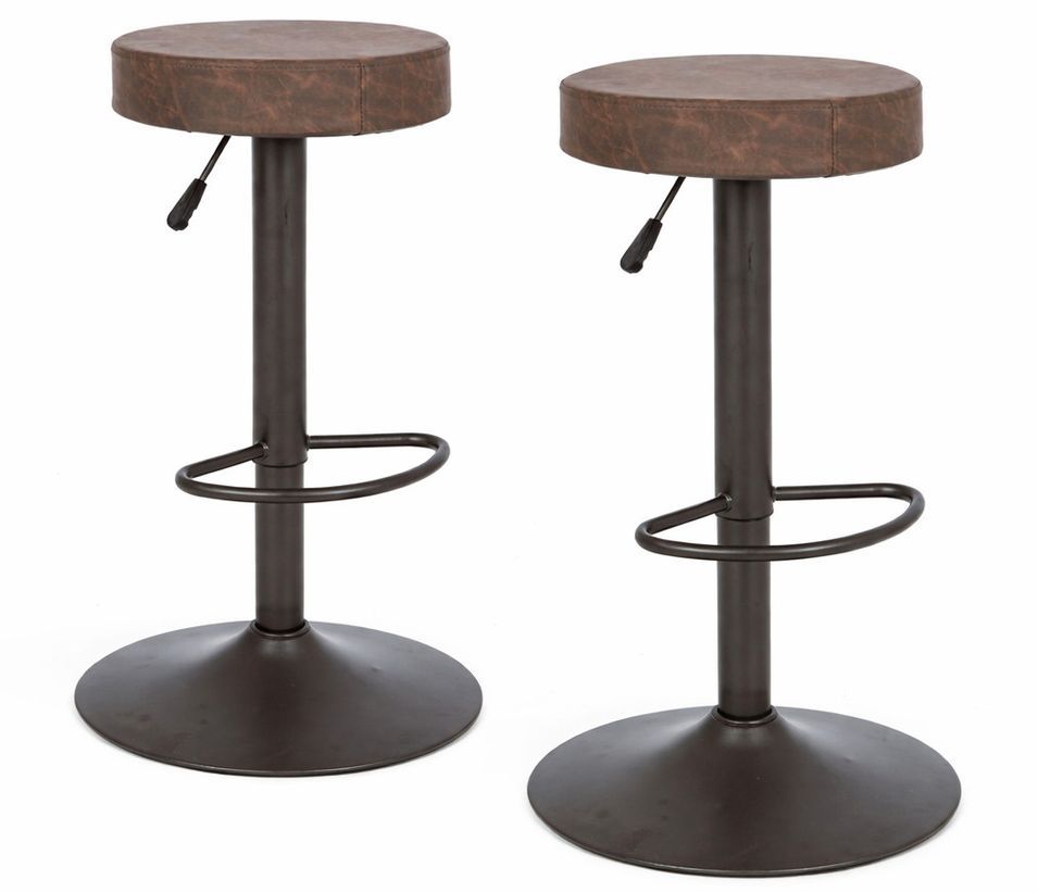 Lot de 2 tabourets de bar vintage PIPER – Simili cuir & acier noir - Photo n°1
