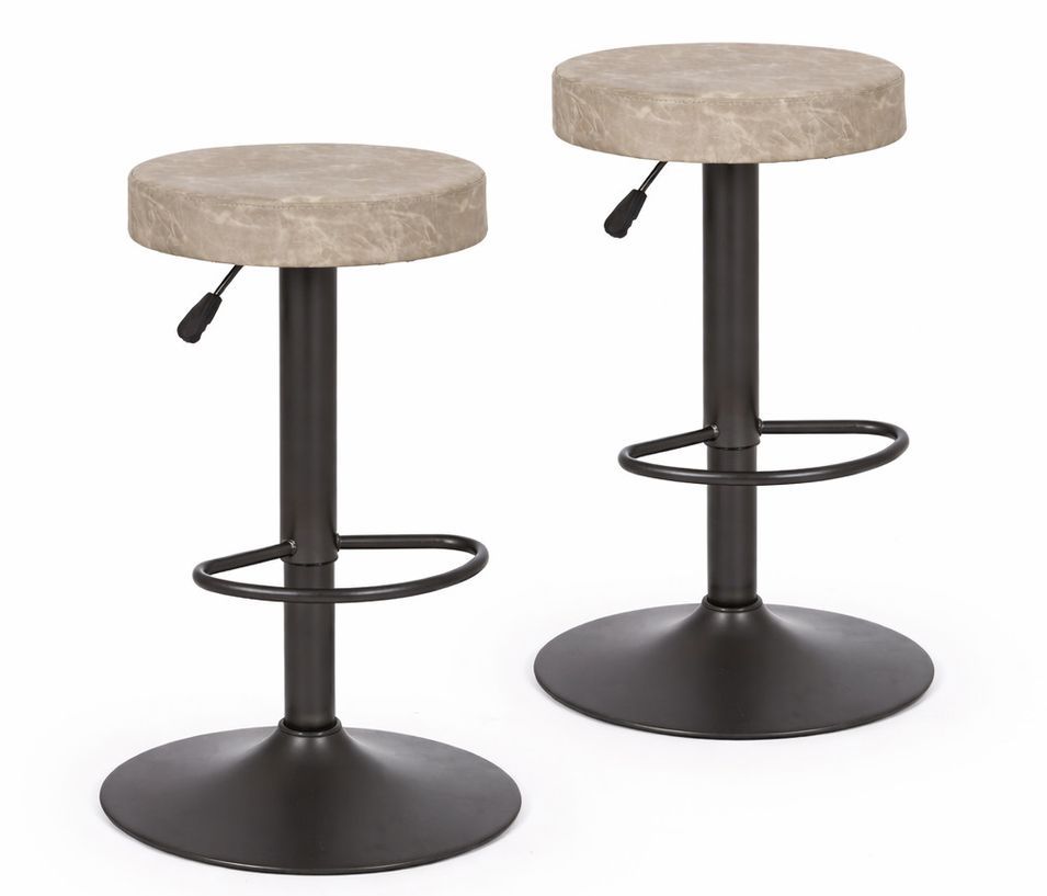 Lot de 2 tabourets de bar vintage PIPER – Simili cuir & acier noir - Photo n°1