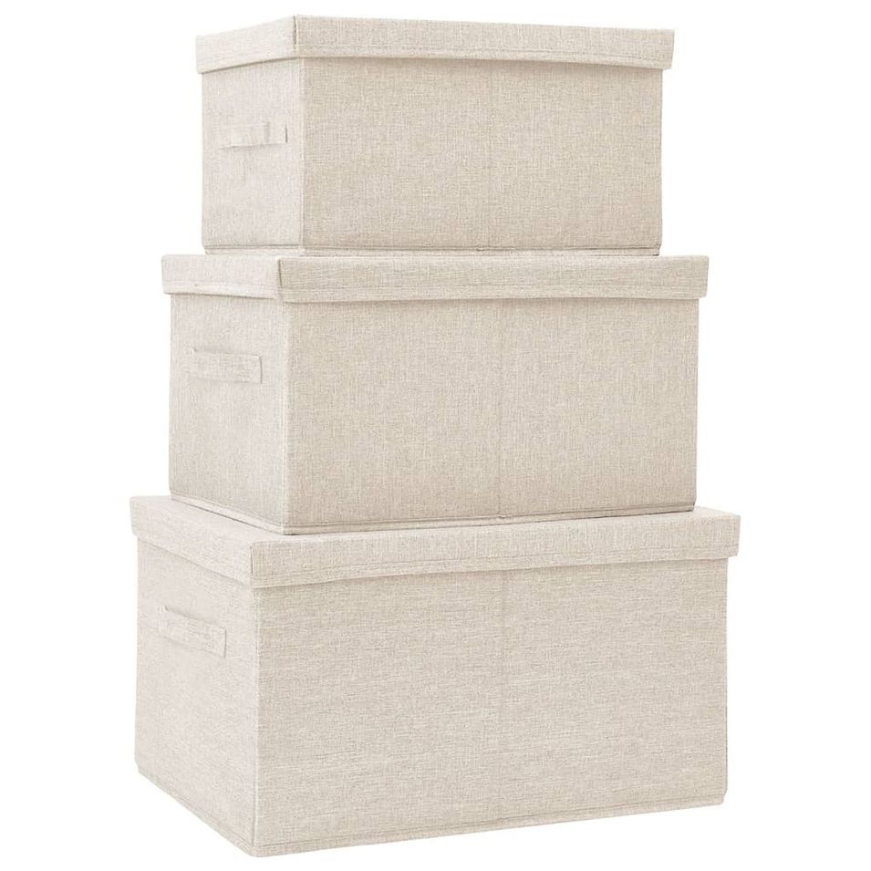 Lot de 3 boîtes de rangement empilables – Tissu crème - Photo n°1