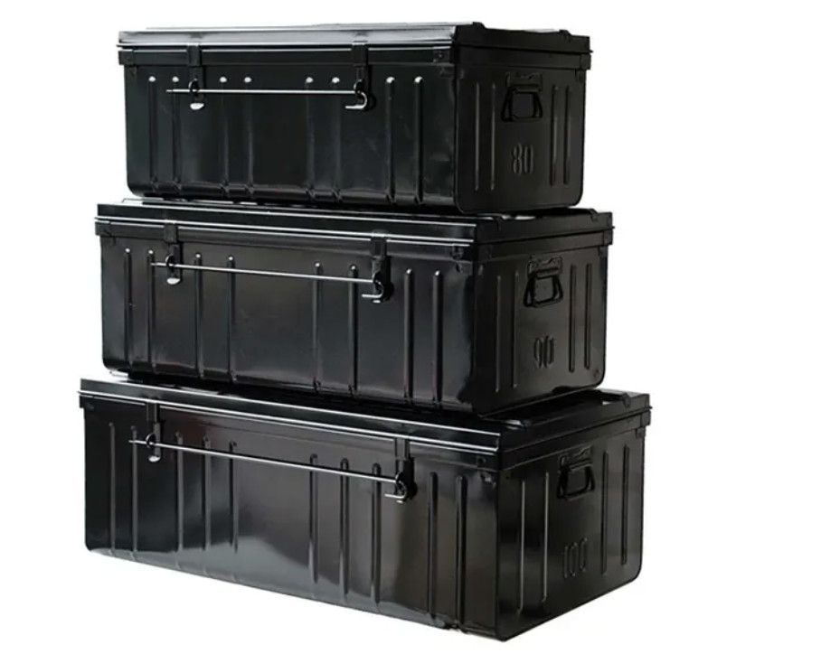 Lot de 3 malles de rangement en métal Habitat - Capacités 95 - 130 - 175 litres - Photo n°1