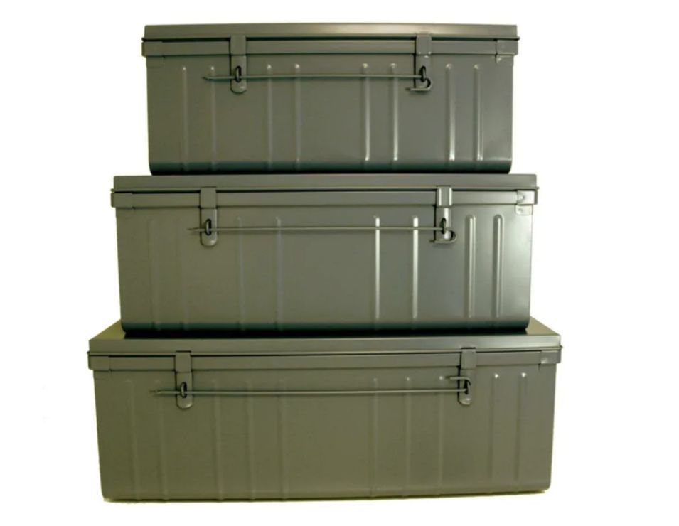 Lot de 3 malles de rangement en métal Habitat - Capacités 95 - 130 - 175 litres - Photo n°1