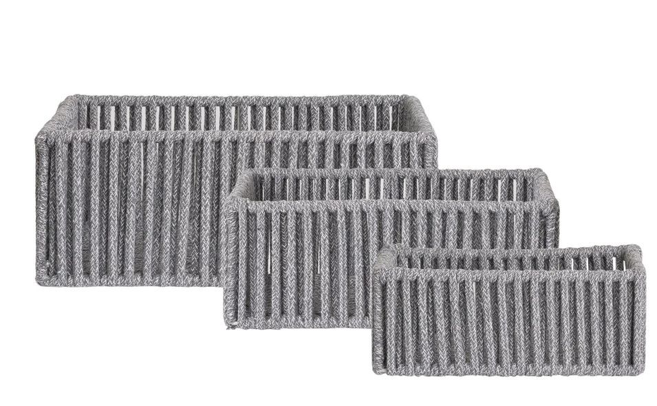 Lot de 3 paniers de rangement ARESE – Coton gris et métal - Photo n°1