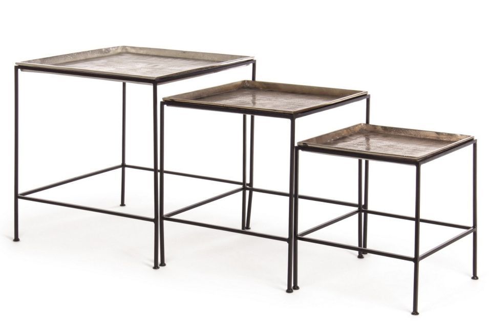 Lot de 3 tables basses carrées BRINA – Aluminium doré & acier noir - Photo n°1