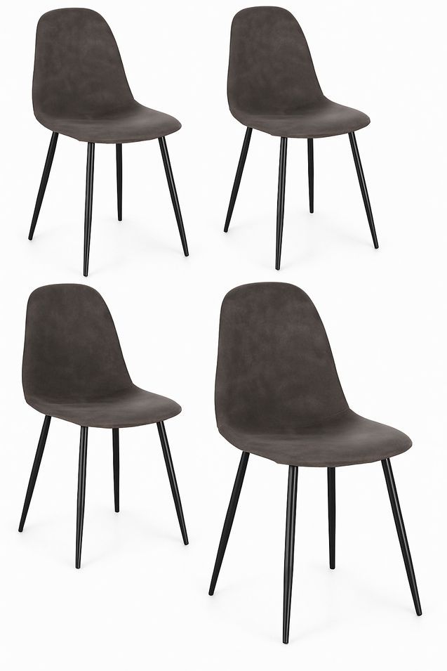 Lot de 4 chaises BORELA – Tissu effet vieilli & pieds en acier noir - Photo n°1