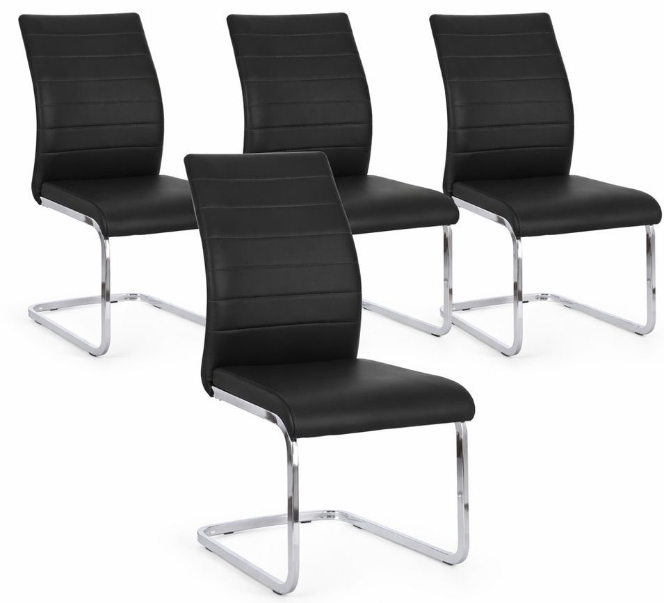 Lot de 4 chaises design KYRA – Simili cuir & pieds acier chromé - Photo n°1