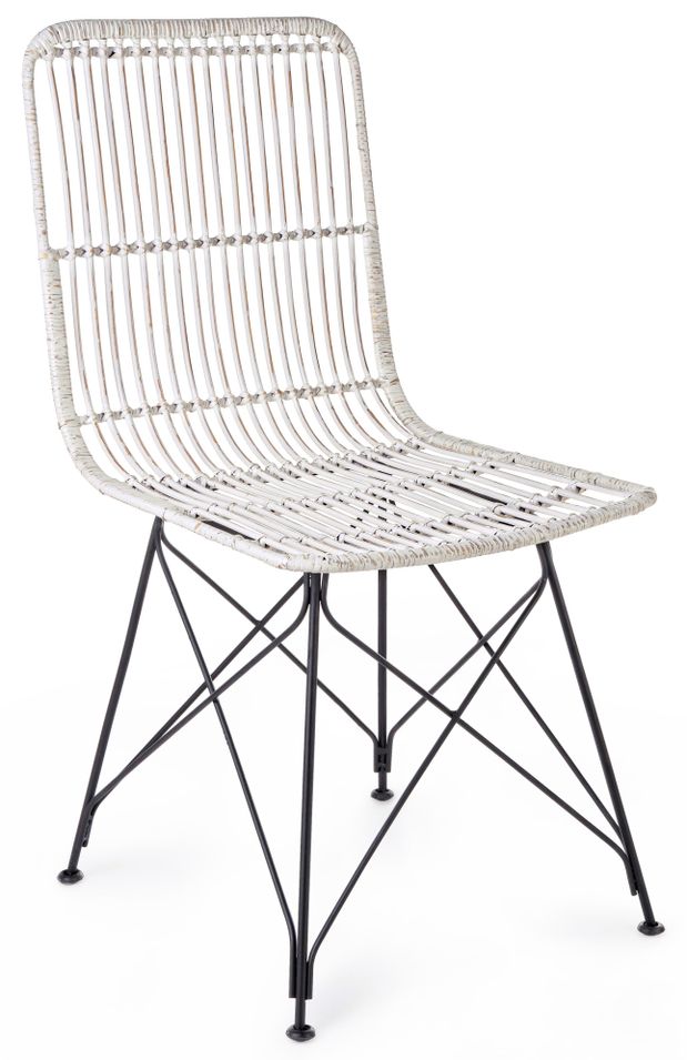 Lot de 4 chaises en acier et fibre naturelle – Pour intérieur et extérieur - Photo n°1