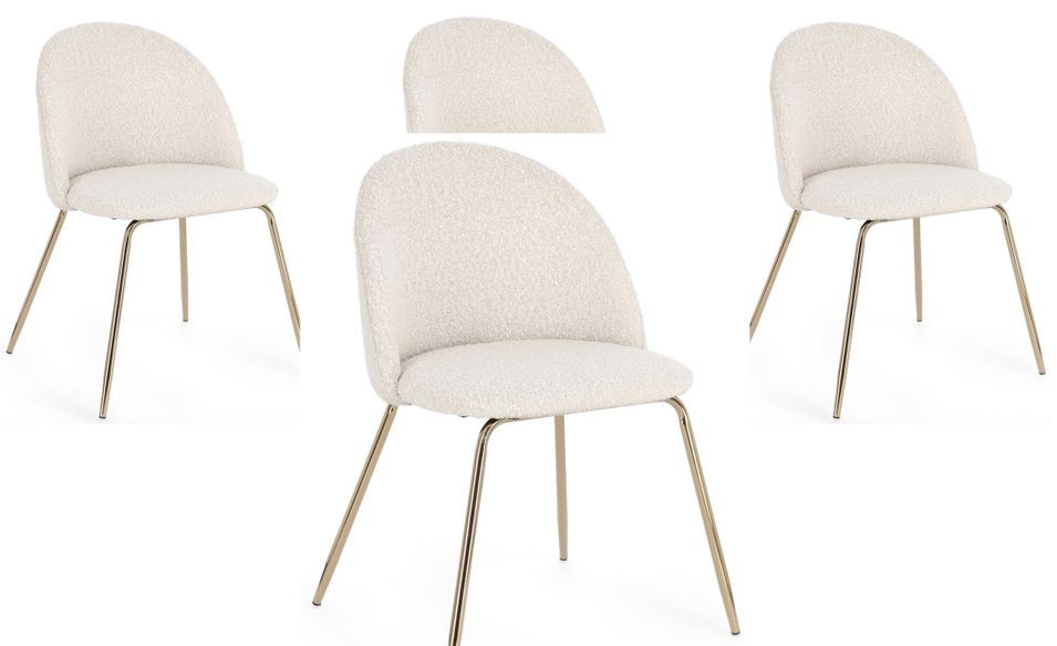 Lot de 4 chaises TANYA - tissu crème bouclé & pieds métal doré - Photo n°1