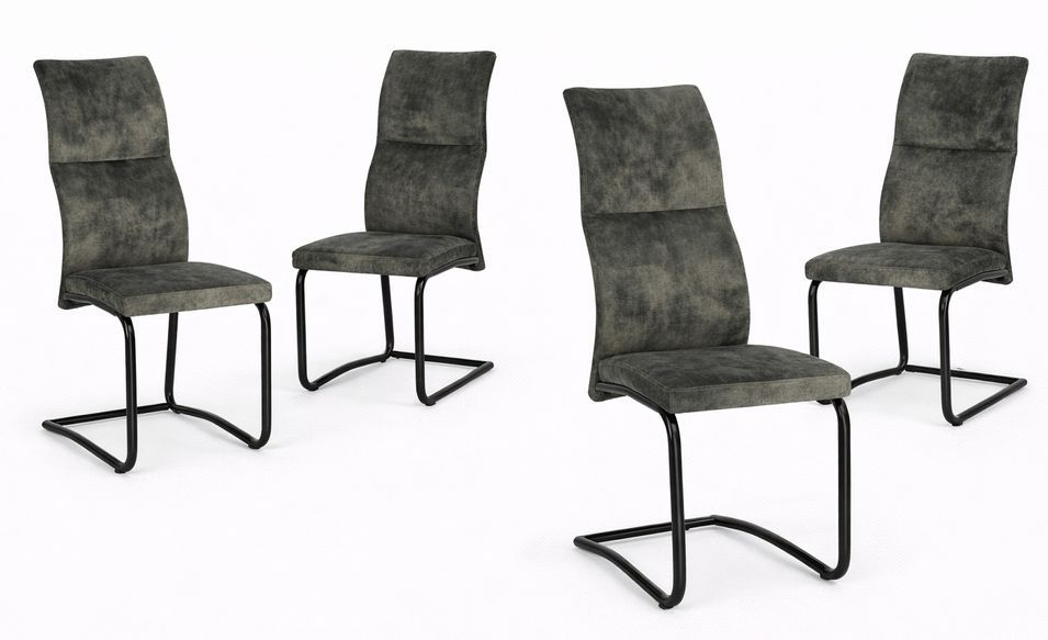 Lot de 4 chaises VOLAZ – Tissu chic & pieds acier noir - Photo n°1