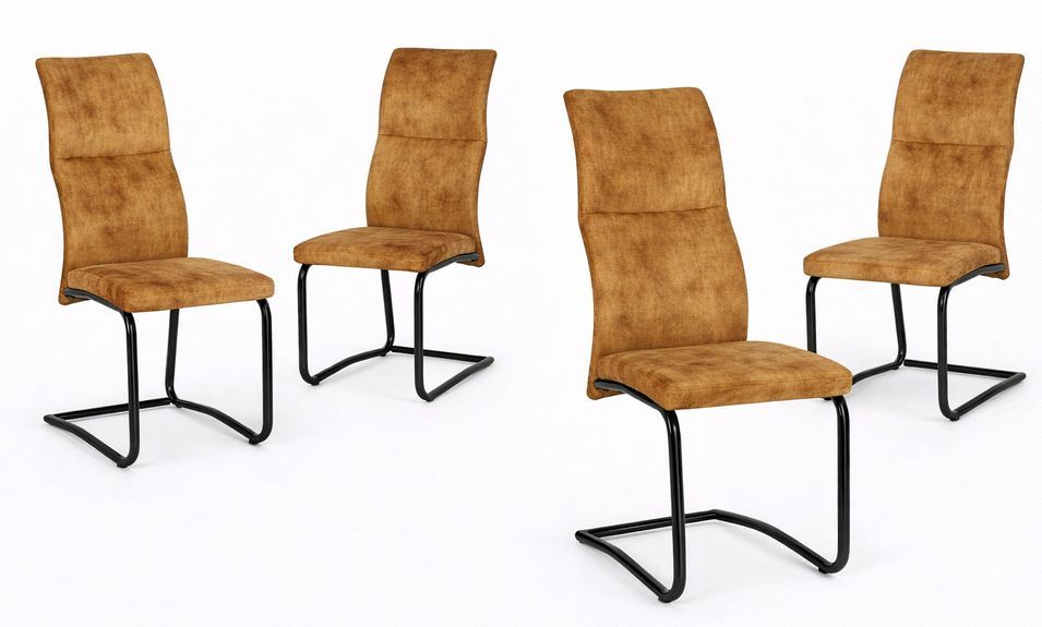 Lot de 4 chaises VOLAZ – Tissu chic & pieds acier noir - Photo n°1
