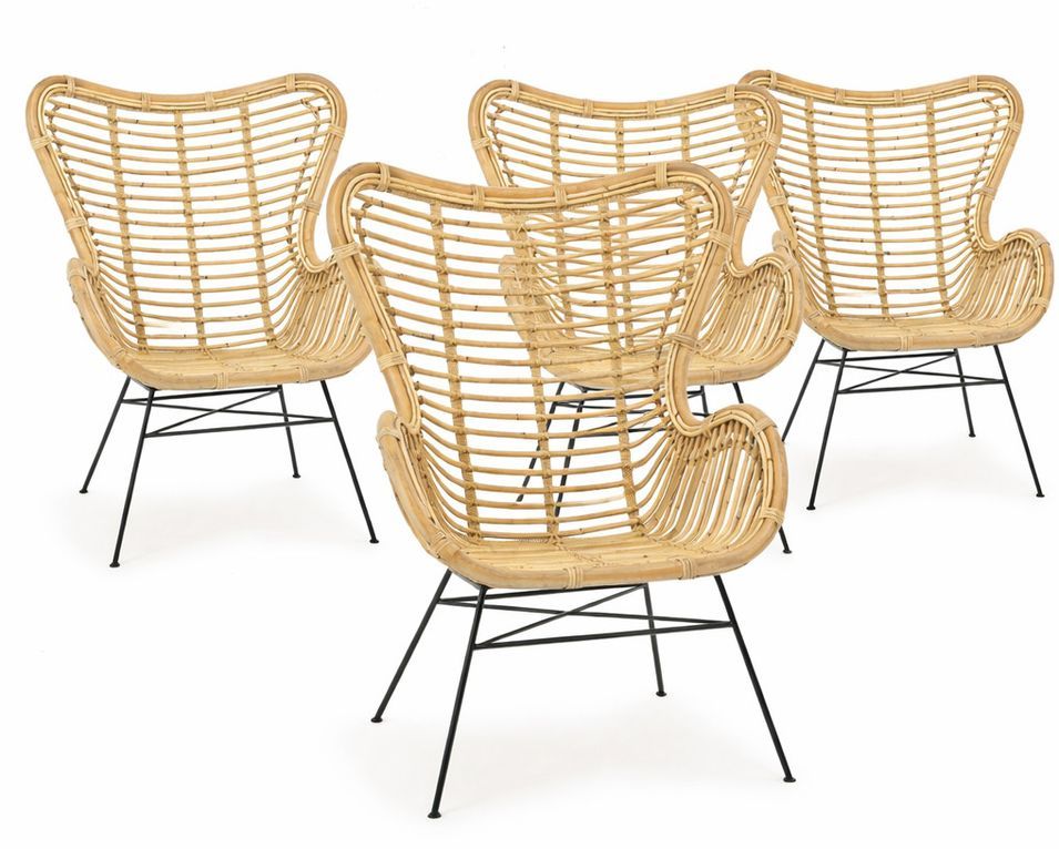 Lot de 4 fauteuils en rotin KASSI – Rotin & pieds en acier noir - Photo n°1