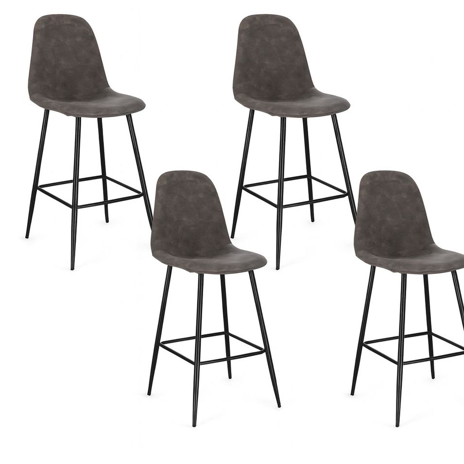 Lot de 4 tabourets BORELA – Tissu effet vieilli & pieds en acier noir - Photo n°1