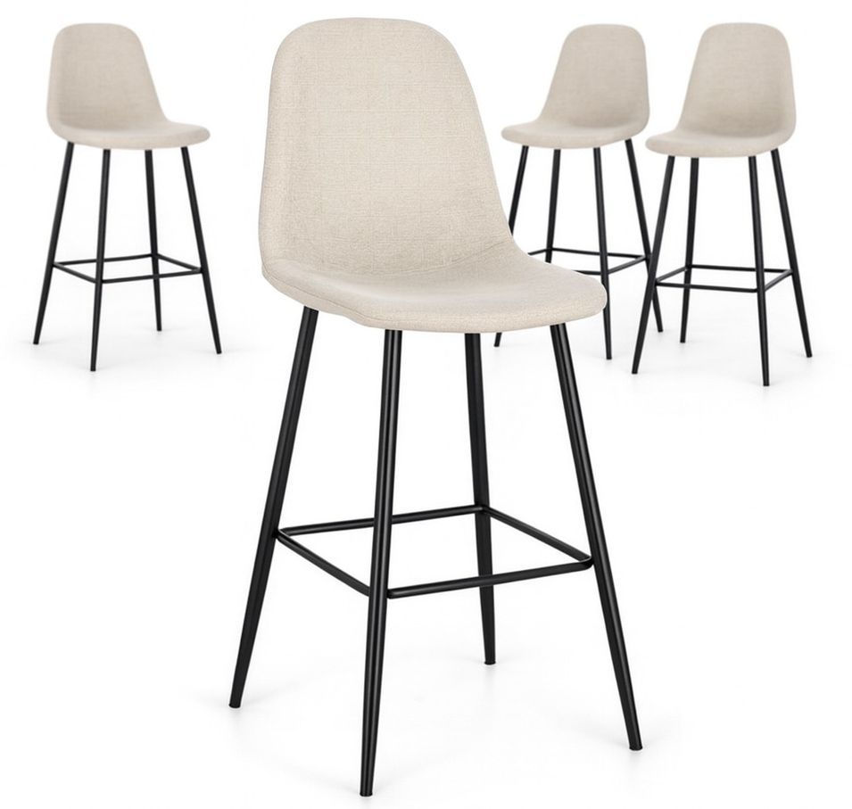 Lot de 4 tabourets BORELA – Tissu & pieds en acier noir - Photo n°1