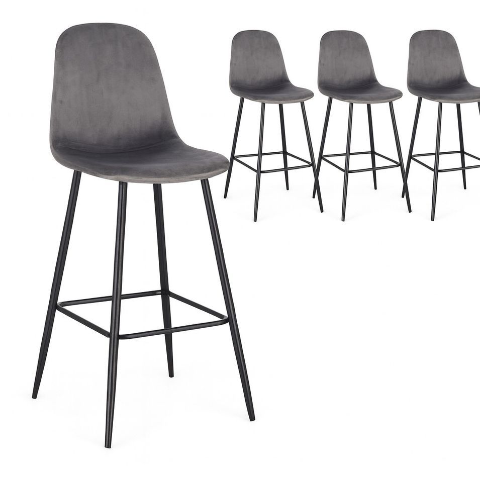 Lot de 4 tabourets BORELA – Velours & pieds en acier noir - Photo n°1