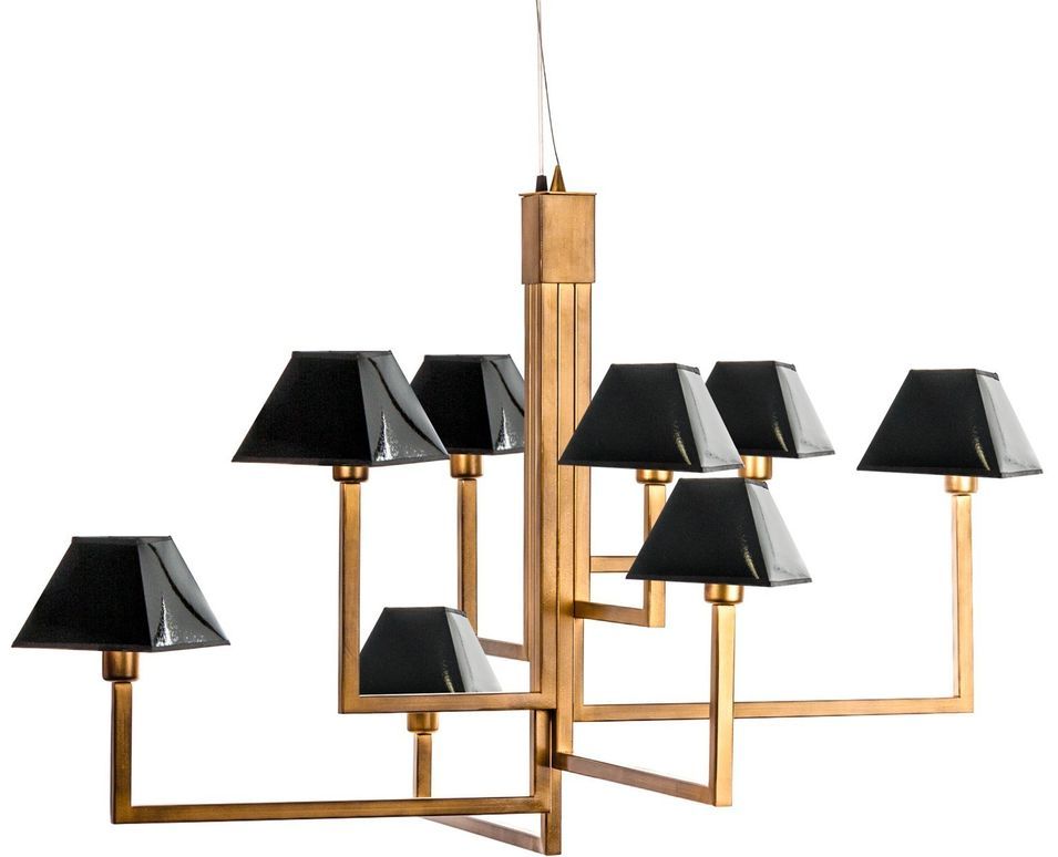 Lustre art déco métal doré et cuir noir vernissé Veli - Photo n°1