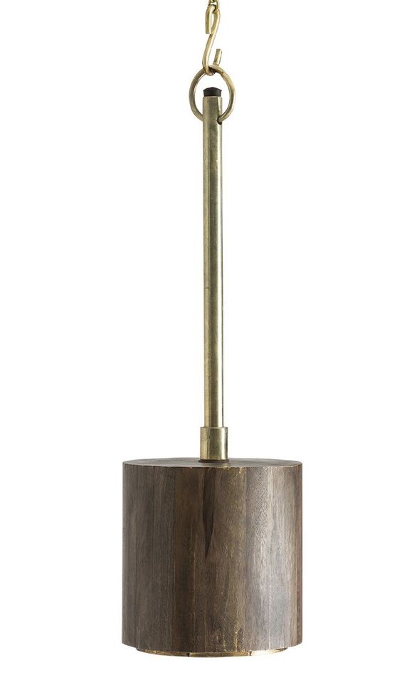 Lustre art déco métal doré vieilli et manguier massif foncé Chedli 23 - Photo n°1