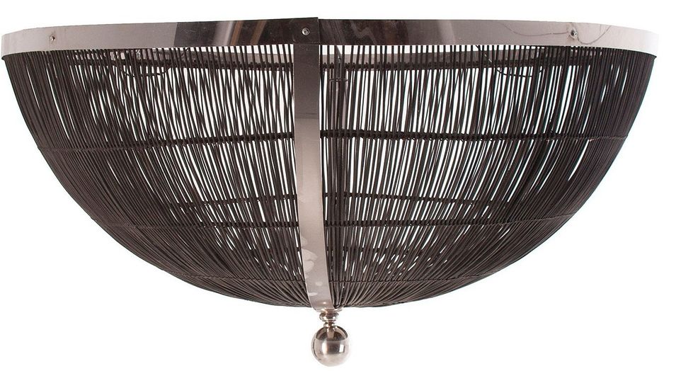 Lustre classique acier argenté et tissu noir Yness 160 - Photo n°1