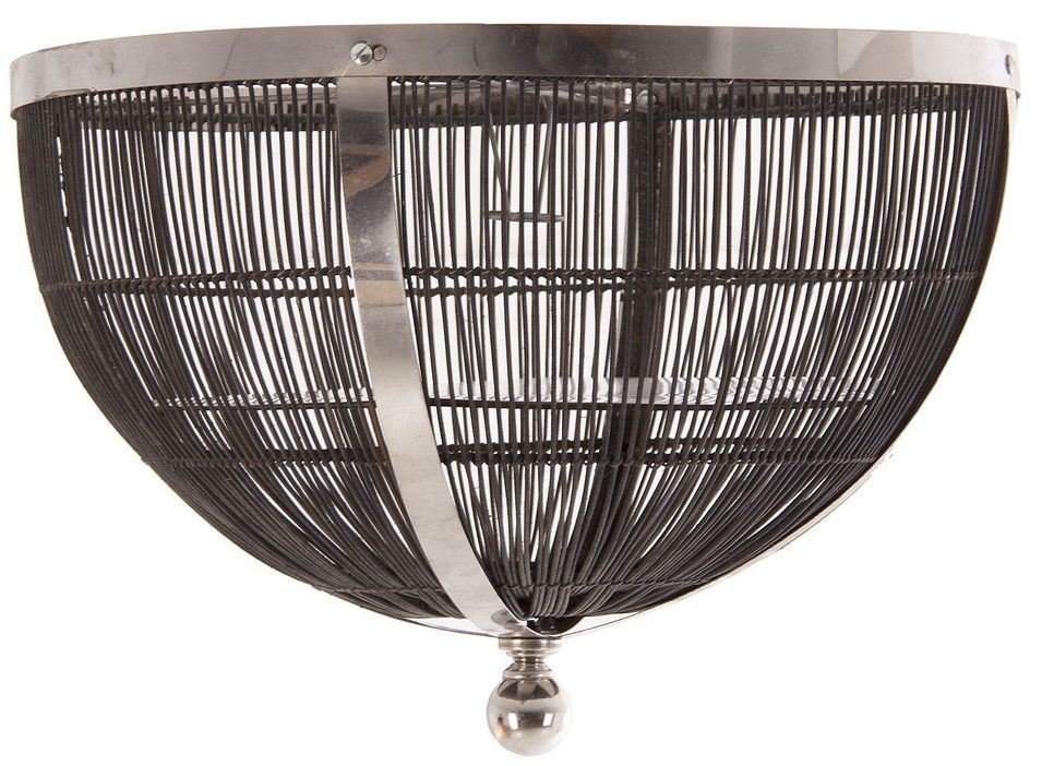 Lustre classique acier argenté et tissu noir Yness 60 - Photo n°1