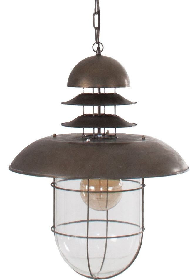 Lustre industriel métal gris rouillé et verre Joyka - Photo n°1