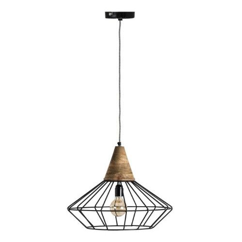 Lustre industriel métal noir et manguier massif clair Marty 40 - Photo n°1