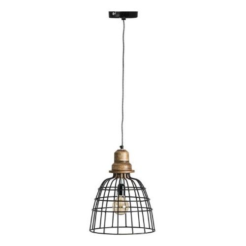 Lustre industriel métal noir et manguier massif clair Marty 41 - Photo n°1