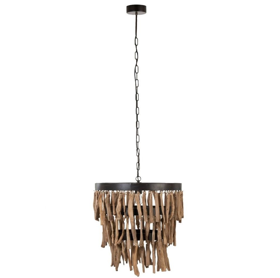 Lustre métal noir et bois massif foncé Cintee - Photo n°1