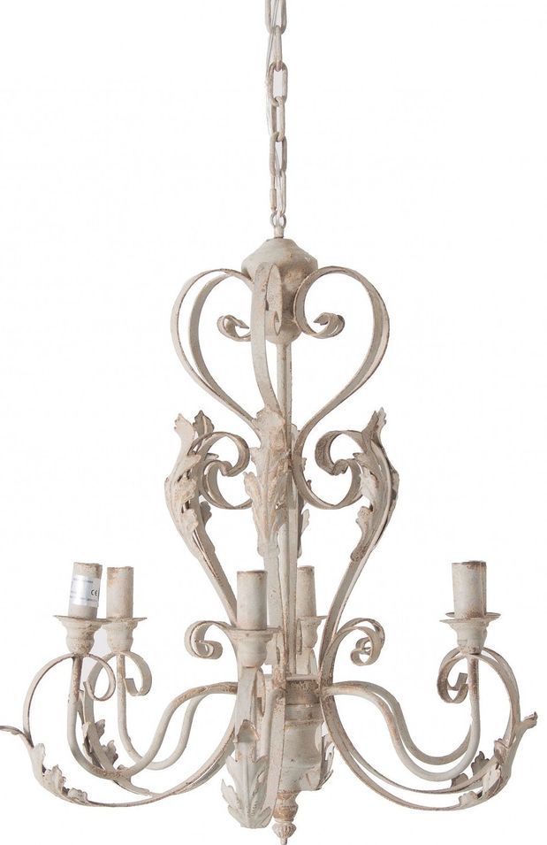 Lustre provençal 6 branches métal blanc cassé vieilli Ortal - Photo n°1