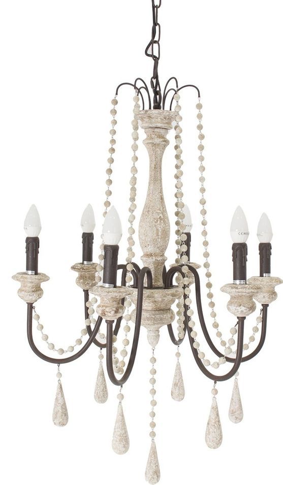 Lustre provençal métal noir et bois d'eucalyptus blanc Hassan - Photo n°1