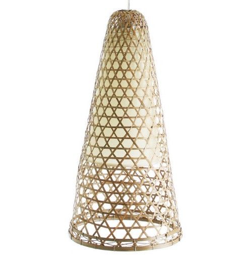 Lustre vintage bambou naturel et coton Lounis 60 - Photo n°1