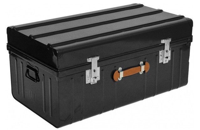 Malle métallique noire avec poignée simili cuir L 90 x H 43 x P 50 cm - Photo n°1