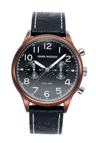 Mark Maddox Casual Hc2003-55- Dual Time - Case: Stainless Steel And Solid Metal - 42 Mm - Leather/cuoio Strap - Water Resistant: 30 Meters - Photo n°1