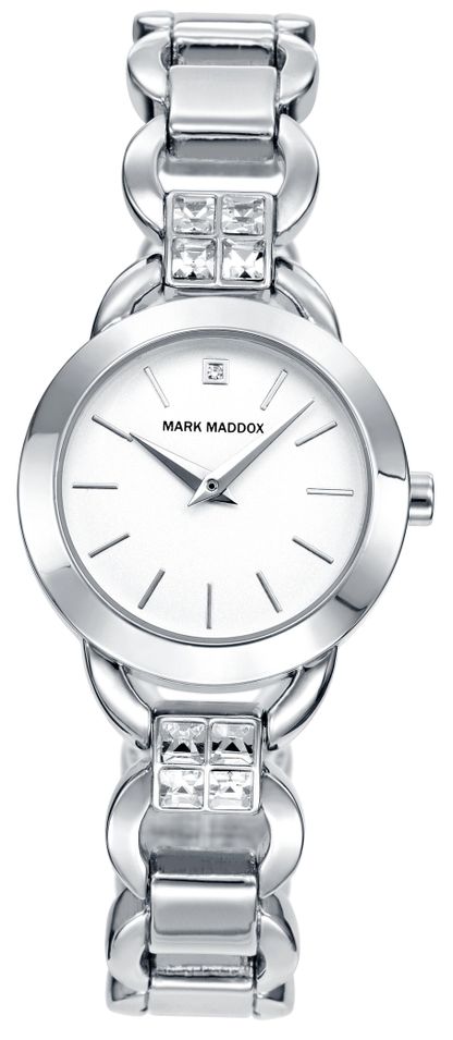 Mark Maddox Trendy Silver Mf2001-07 . Silver Pvd - Crystals - 28.5 Mm - Wr 3 Atm - Photo n°1
