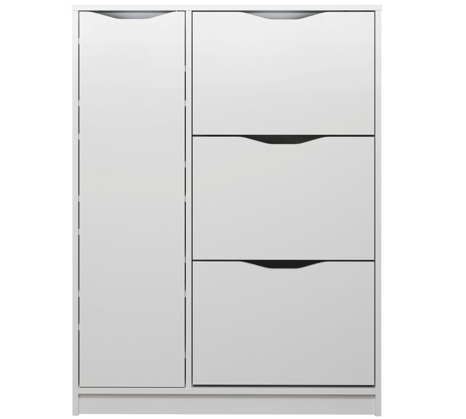 Meuble à chaussures 1 porte 3 tiroirs laqué blanc Badi - Photo n°1