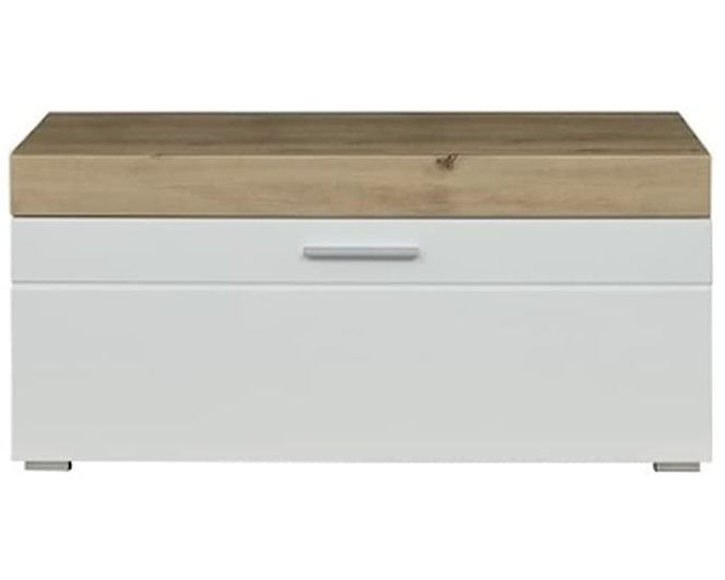 Meuble à chaussures 1 porte blanc brillant et chêne clair Kelia 91 cm - Photo n°1