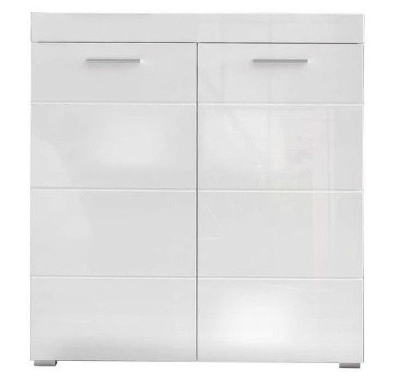Meuble à chaussures 2 portes 6 étagères blanc brillant Kelia 91 cm - Photo n°1