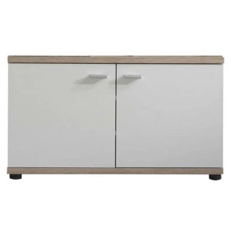 Meuble à chaussures 2 portes mélaminé blanc et chêne clair Masie - Photo n°1