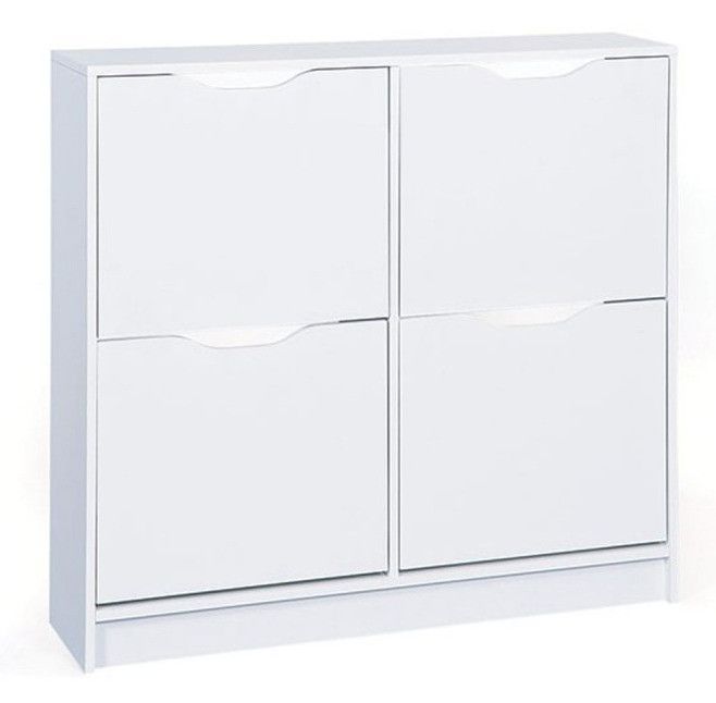 Meuble à chaussures 4 portes bois mélaminé blanc Bakus - Photo n°1