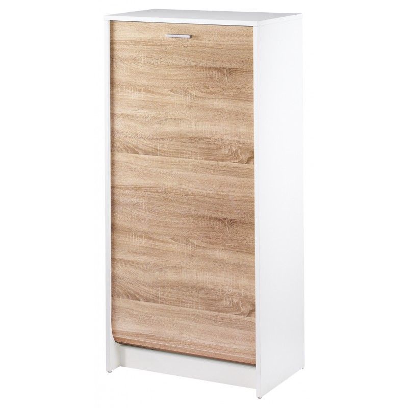 Meuble à chaussures blanc avec rideau RINO – Rangement 21 paires avec étagères inclinables - Photo n°1