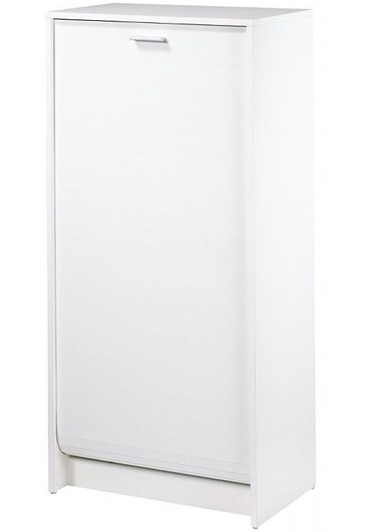 Meuble à chaussures blanc avec rideau RINO – Rangement 21 paires avec étagères inclinables - Photo n°1