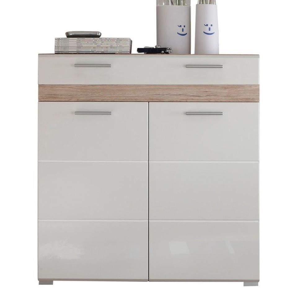 Meuble à chaussures blanc brillant et chêne clair Varok 91 cm - Photo n°1