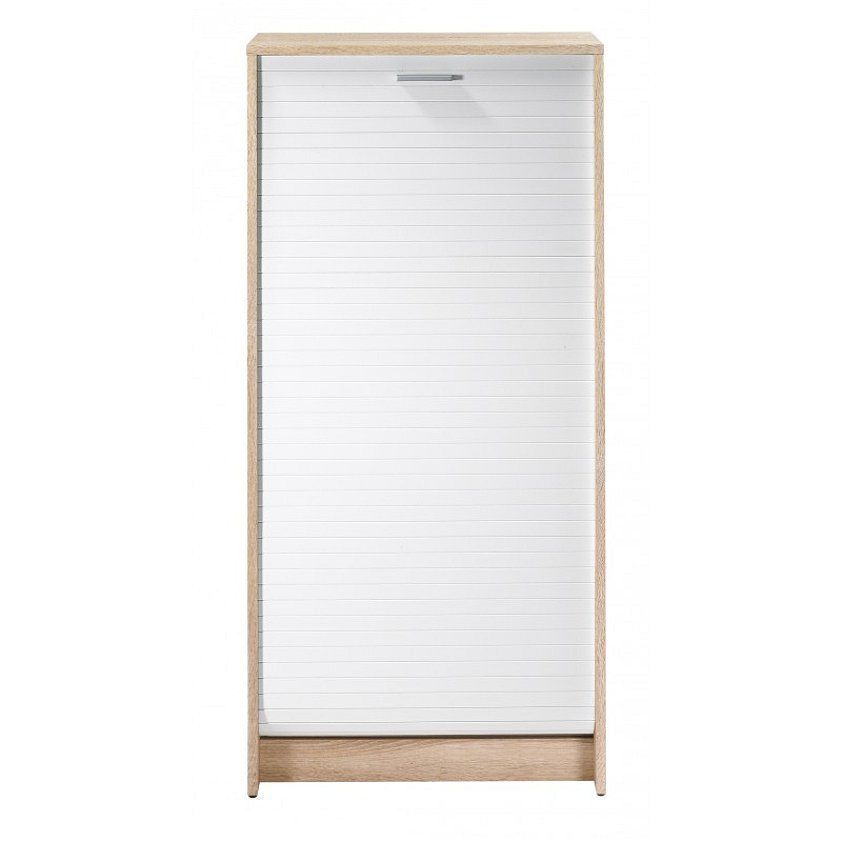 Meuble à chaussures chêne clair avec rideau RINO – Rangement 21 paires avec étagères inclinables - Photo n°1
