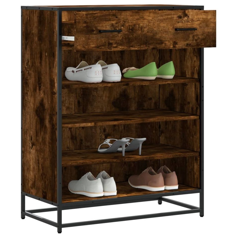 Meuble à chaussures chêne fumé bois d'ingénierie et métal - Photo n°1