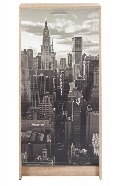 Meuble à chaussures chêne naturel rideau New York 21 paires Shoot 58 cm - Photo n°1