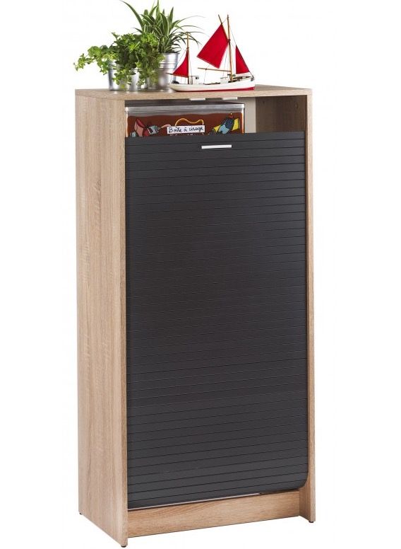 Meuble à chaussures chêne naturel rideau noir 21 paires Shoot 58 cm - Photo n°1