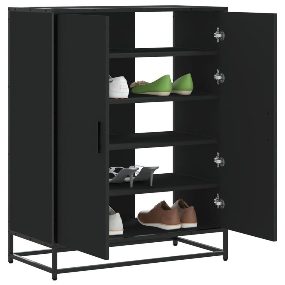Meuble à chaussures noir 75x38x97,5 cm bois d'ingénierie métal - Photo n°1