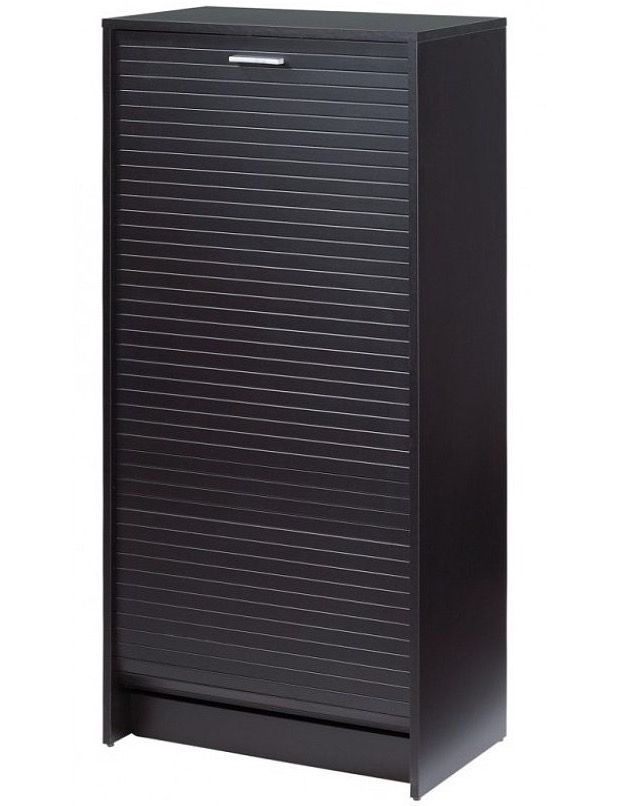 Meuble à chaussures noir avec rideau RINO – Rangement 21 paires avec étagères inclinables - Photo n°1