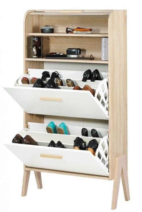 Meuble à chaussures rideau Blanc Pieds naturel - Photo n°1