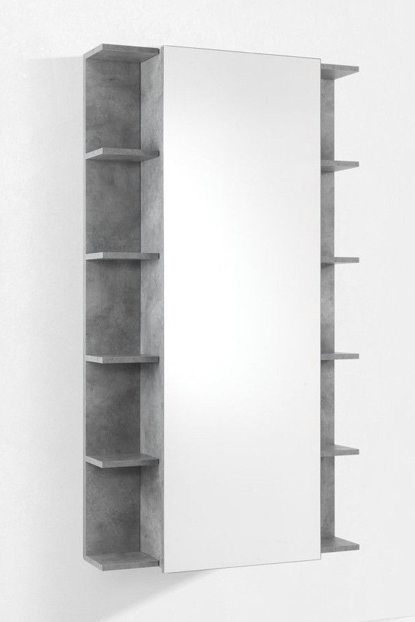 Meuble à chaussures suspendu 1 porte avec miroir mélaminé effet béton Fée - Photo n°1