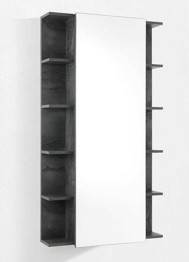 Meuble à chaussures suspendu 1 porte avec miroir mélaminé gris Fée - Photo n°1